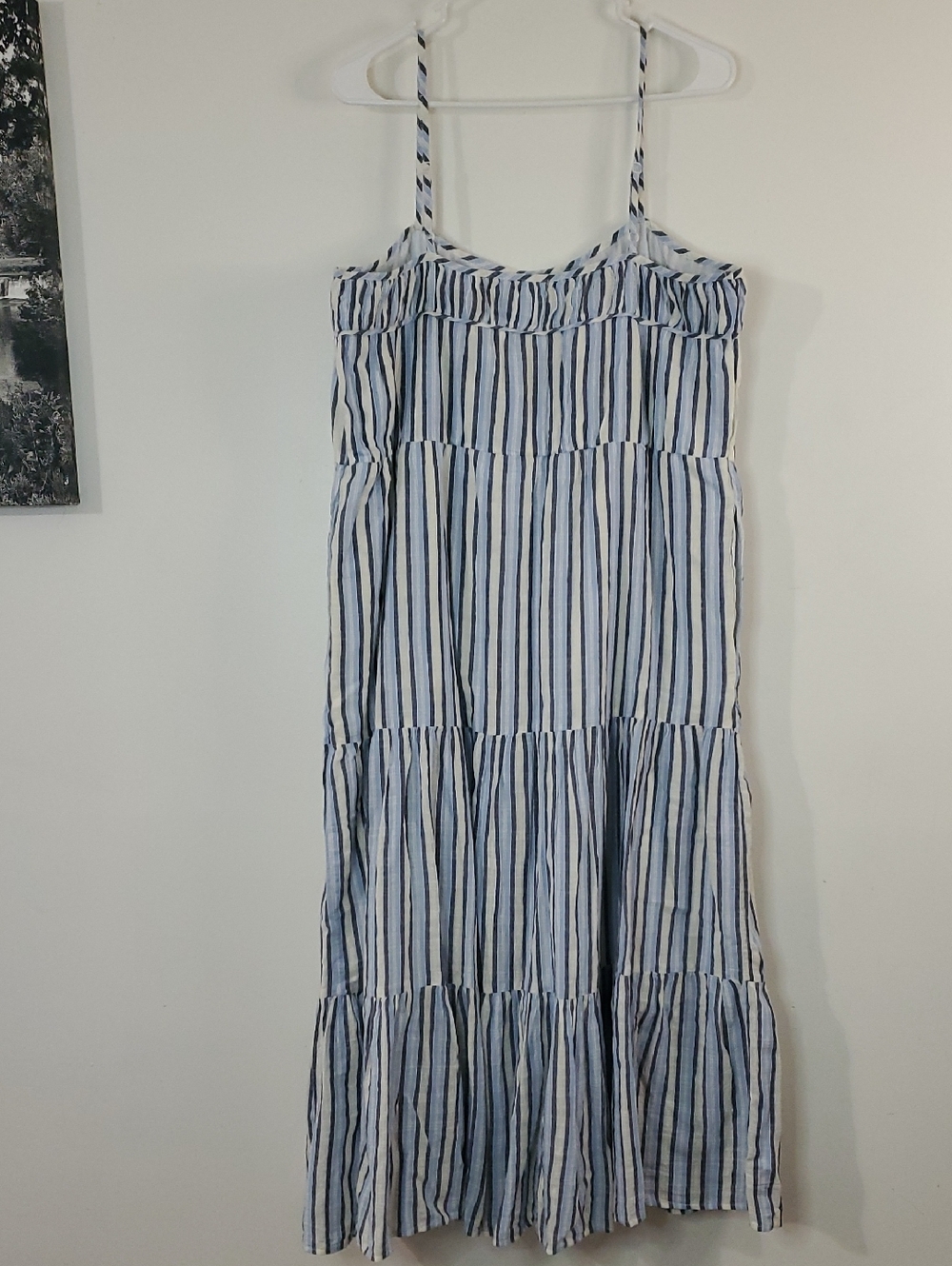 Aerie Striped Blue White Tiered Sundress - Sleeveless Midi Size Lg Cotton Resort - Picture 10 of 14